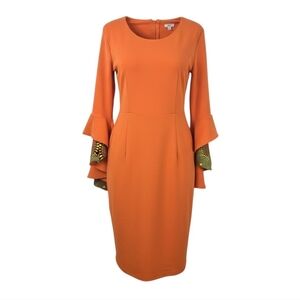 Ashro Orange Bell Sleeve Sheath Dress with Shawl Womens Large